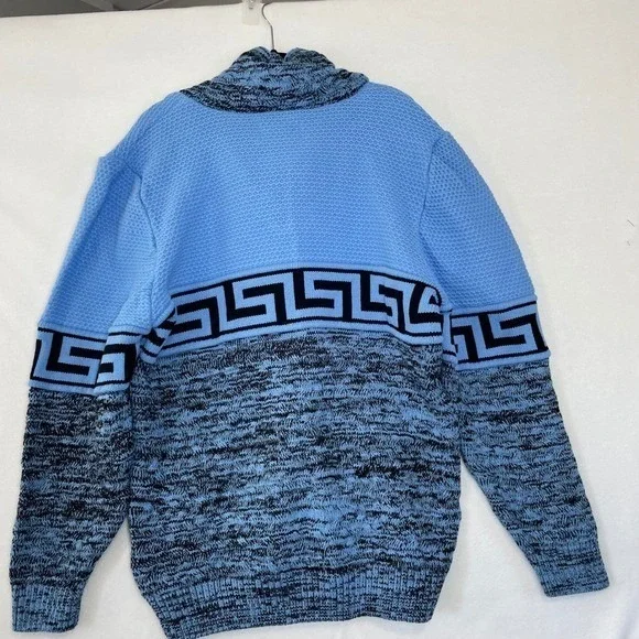 LCR Black Edition Shawl Collar Sweater Greek Key Knitwear Wool‎ Pullover 3XL Men